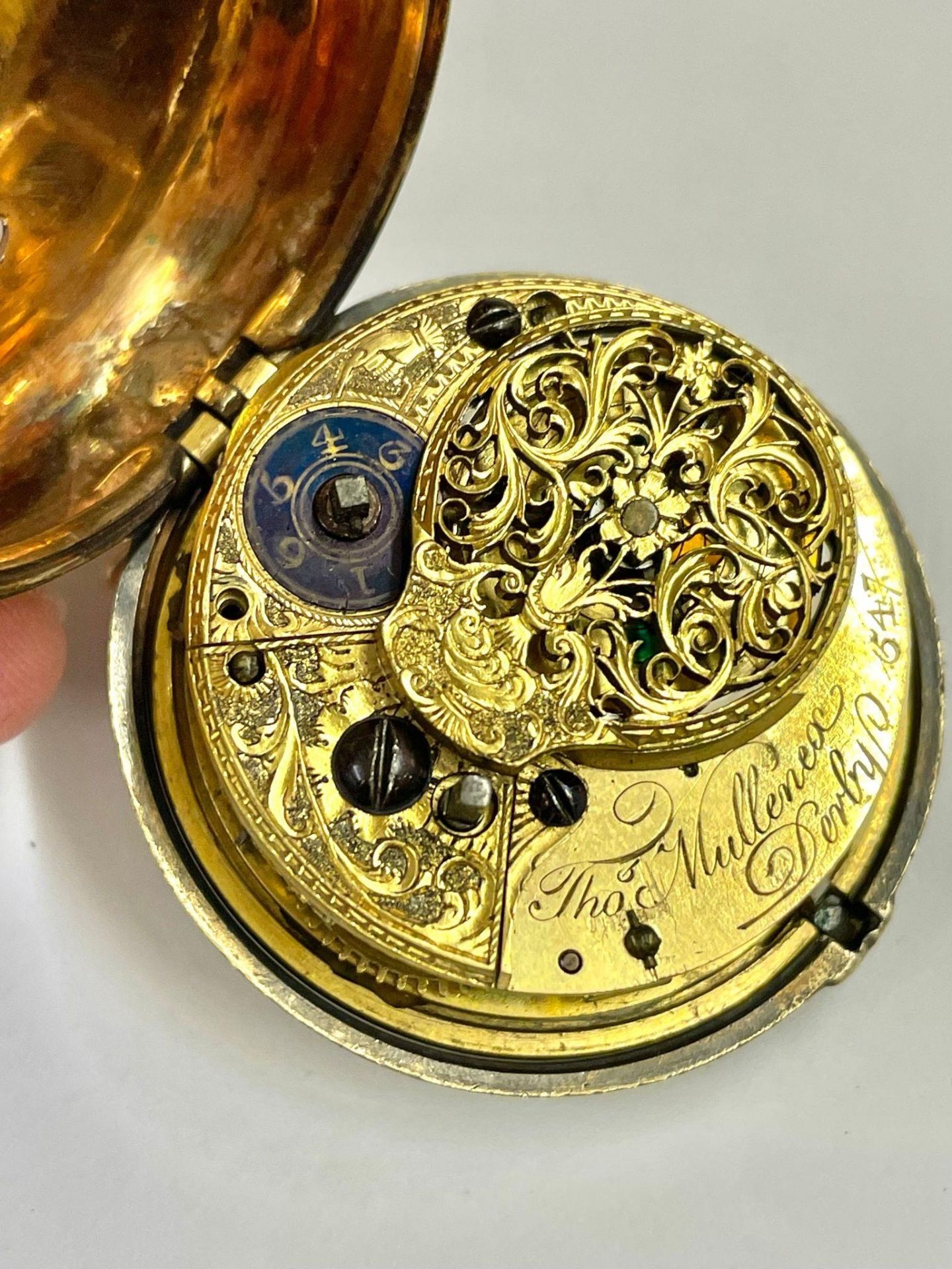 Antique c1700s pair case verge fusee pocket watch , ticking but sold with no guarantees. - Bild 5 aus 6