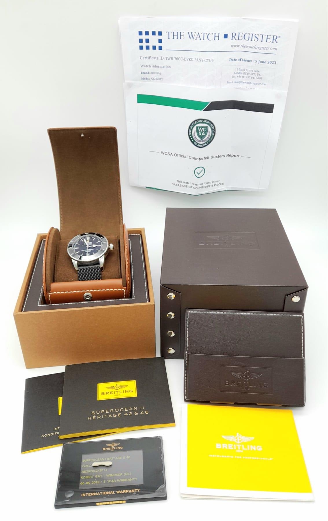 A BREITLING "SUPER-OCEAN" AUTOMATIC CHRONOMETER WITH BOX AND PAPERS IN EXCELLENT CONDITION. 45mm - Image 12 of 23