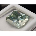 A 16.650ct Emerald Cut Blue Moissanite. Comes with a GLI certificate.