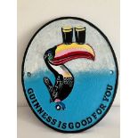 Vintage GUINNESS TOUCAN cast iron advertising plaque painted in beautiful vivid colours. Oval