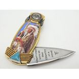A Highly Decorative Native American Gold Plated Folding Knife. 19.5cm length