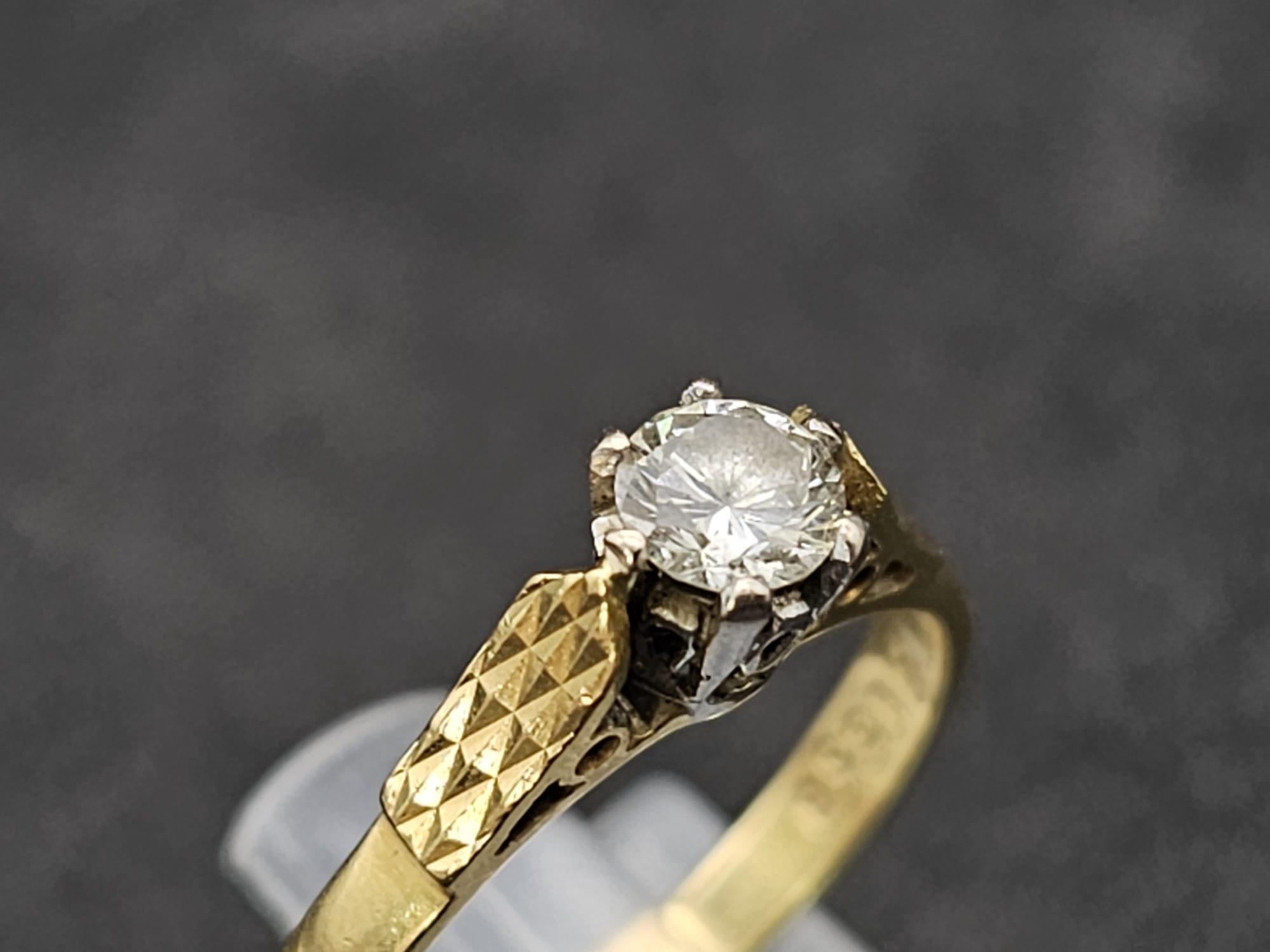 An 18K Yellow Gold Diamond Solitaire Ring. 0.35ct. Size L. 2.96g total weight. - Image 3 of 7