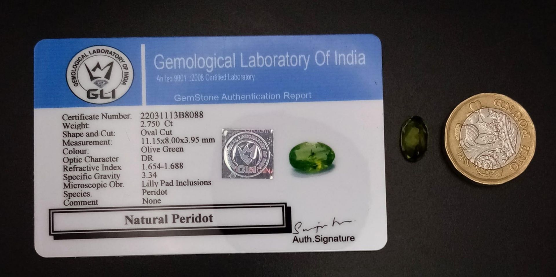 2.75ct Oval Cut, Natural Peridot. GLI Certification included. - Image 4 of 4