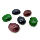 61.20 Ct of 2 Cabochon Ruby, 2 Emerald & 2 Blue Sapphires Gemstones in Oval Shapes