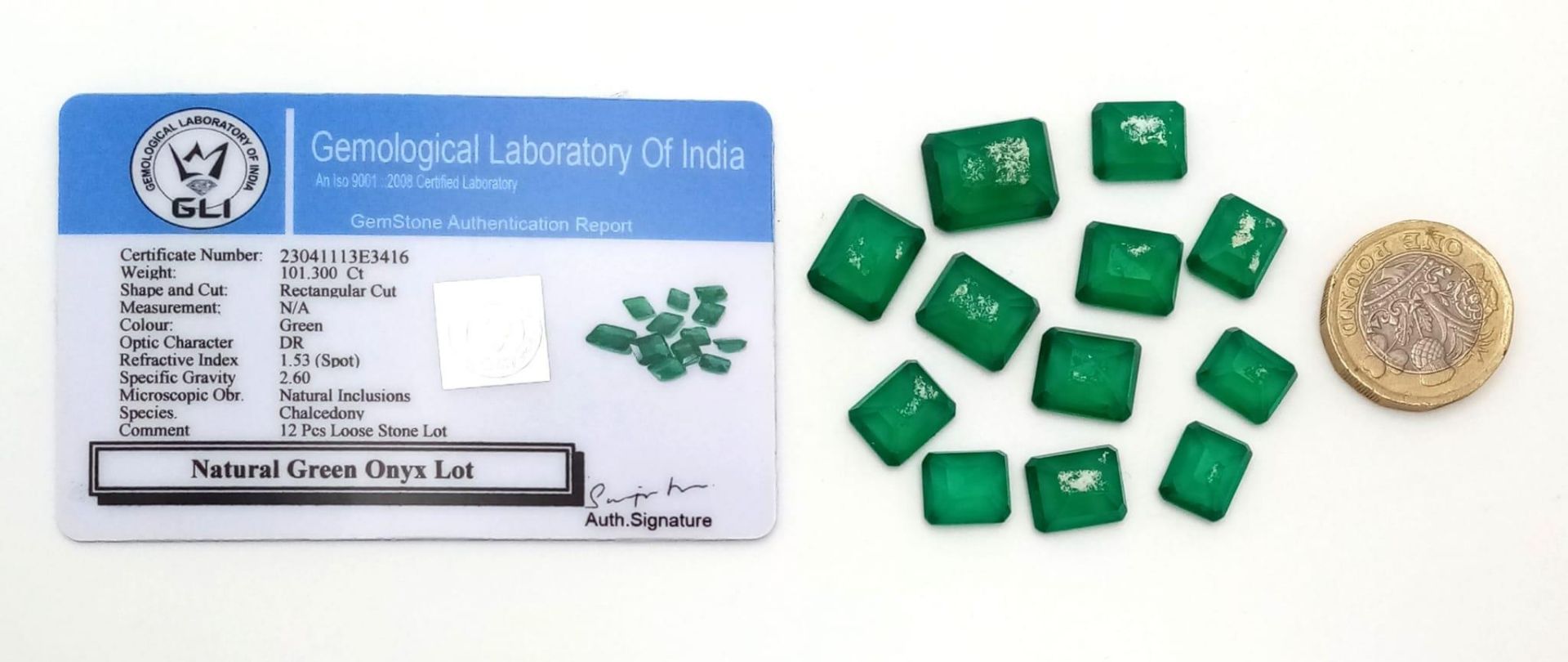 A 101.30ct of Natural Faceted Green Onyx Lot, include 12 Pcs. In Rectangular Shapes and comes with a - Bild 4 aus 4