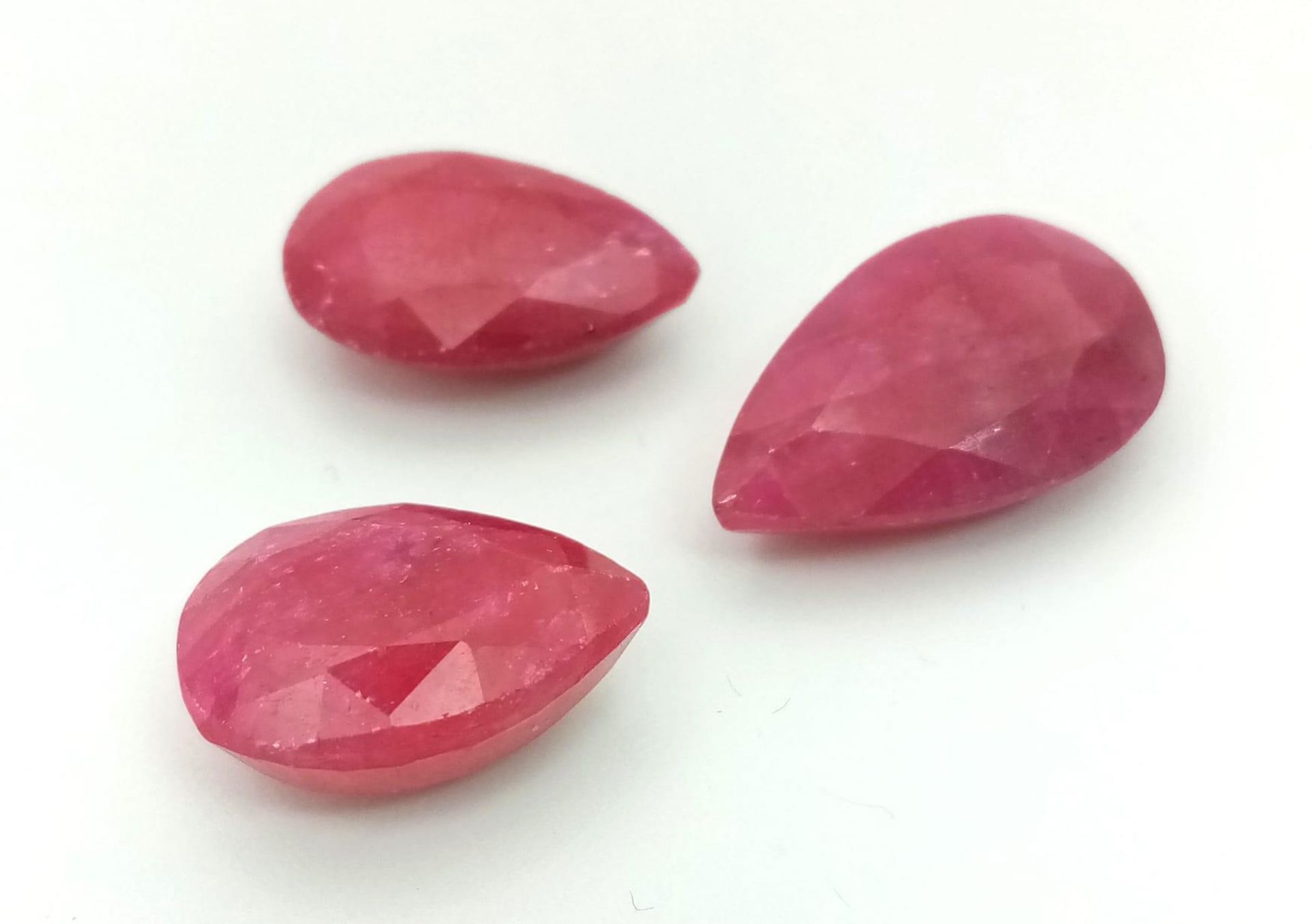 37.23 Ct Faceted Ruby Gemstones Lot of 3 Pcs, Pear Shapes, IGL&I Certified