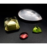 Lot of 4 Gemstones - 1.62 Ct Mixed Cut Almandine Garnet, 2.30 Ct Mixed Cut Peridot, 29.95 Ct Mixed