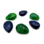 47 Ct Cabochon of 3 Blue Sapphires & 3 Emeralds in Pear Shapes