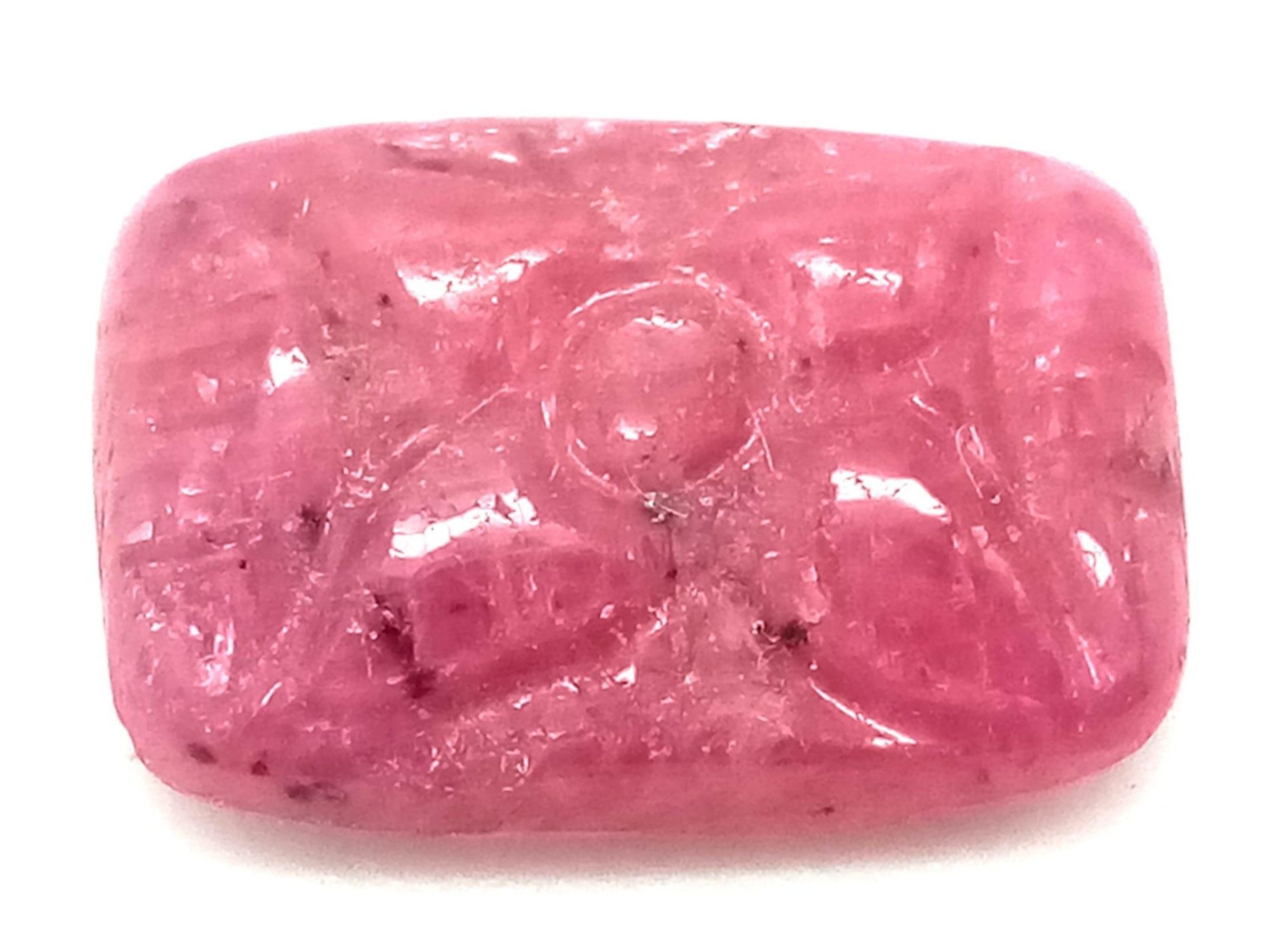 4.30Ct Carved, Natural Burma Ruby, Rectangular Shape, Comes with GRS Lab Certified