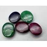 84.20 Ct mixed lot of 1 Cabochon Ruby, 2 Emerald & 2 Blue Sapphire Gemstones , GLI Certified