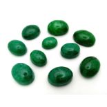 101.45Ct Cabochon, Emerald Gemstones, Lot of 10 Pcs, Oval Shapes