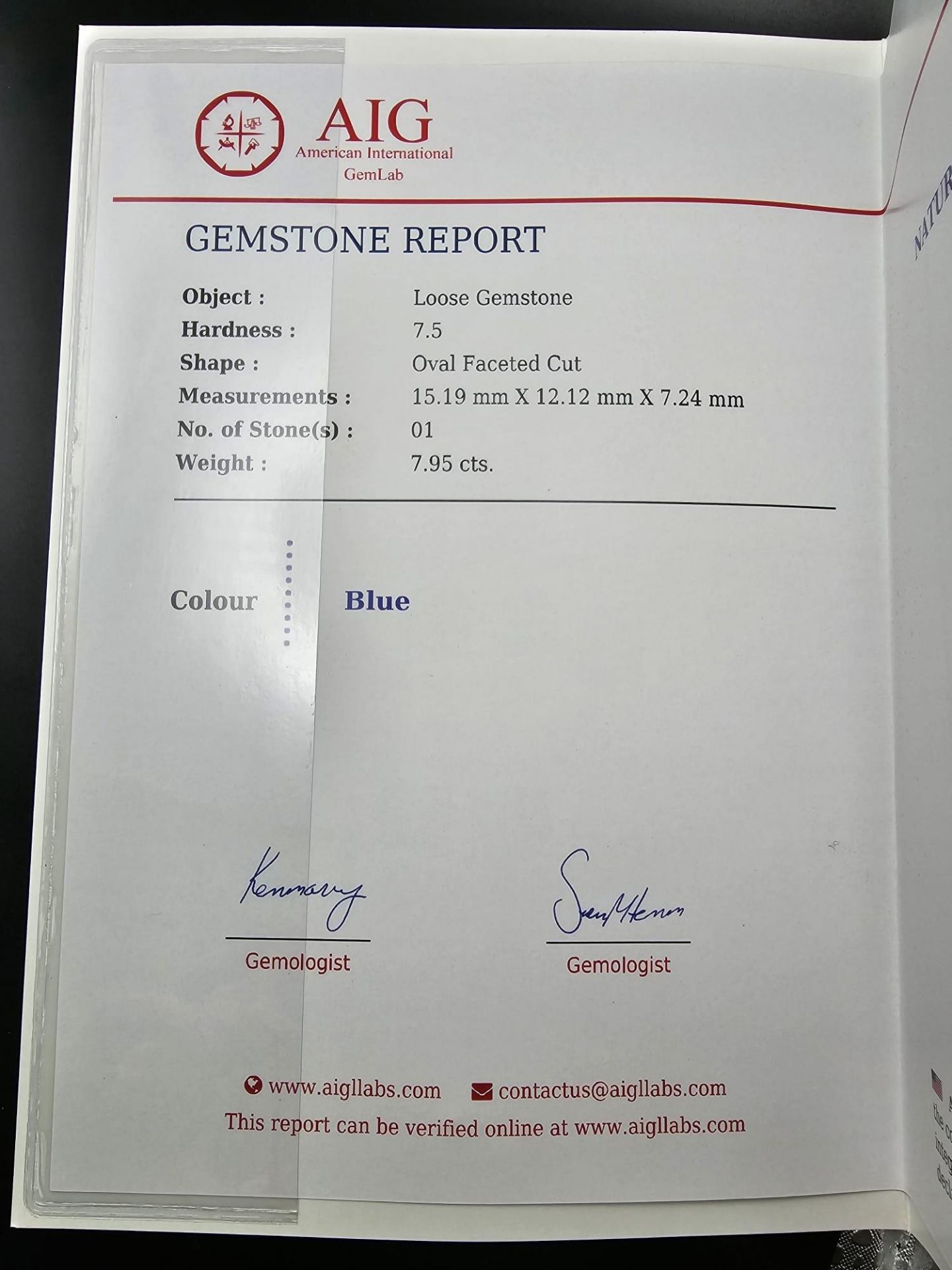 A 7.95ct Madagascan Aquamarine Gemstone. AGI American Lab Certified. - Image 6 of 6