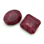 Lot of 2 large Rubies. Include: A Square 40.050cts and A 34ct Oval Ruby. Color enhanced, earth mined
