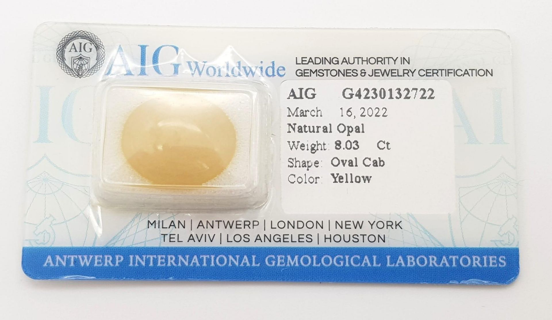8.03ct Ethiopian Opal Gemstone Sealed with AIG Milan Italian Certification - Image 2 of 4