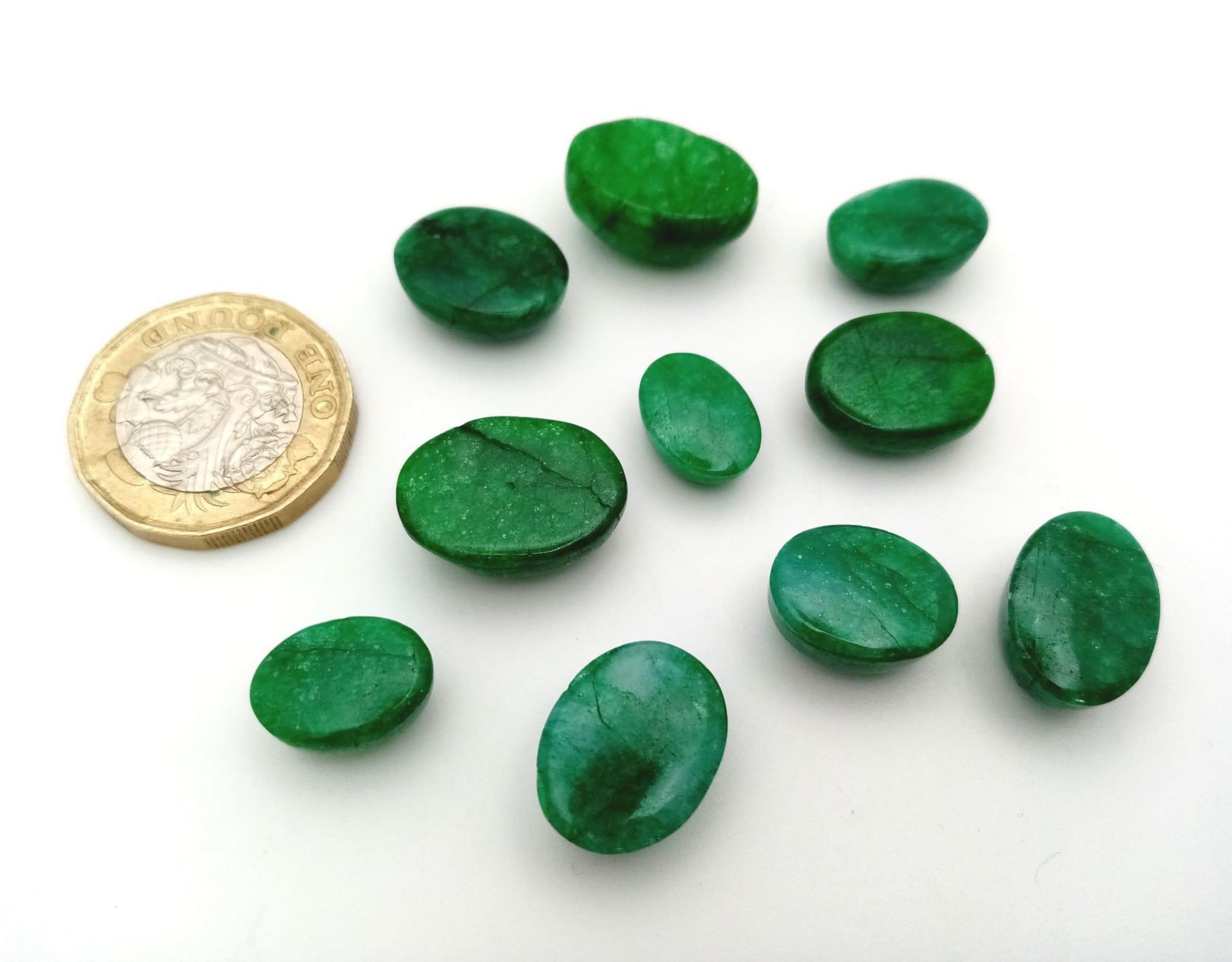101.45Ct Cabochon, Emerald Gemstones, Lot of 10 Pcs, Oval Shapes - Image 3 of 3