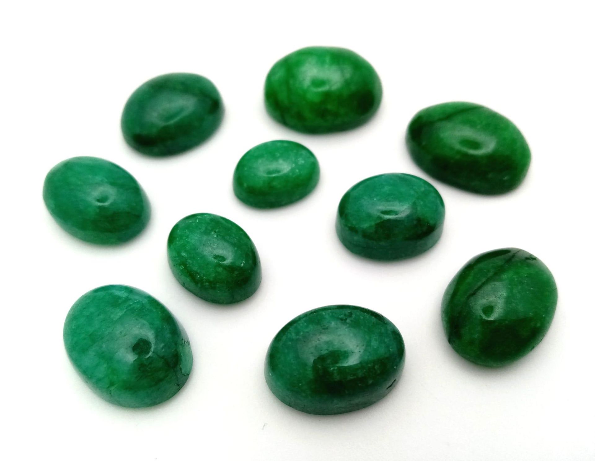 101.45Ct Cabochon, Emerald Gemstones, Lot of 10 Pcs, Oval Shapes