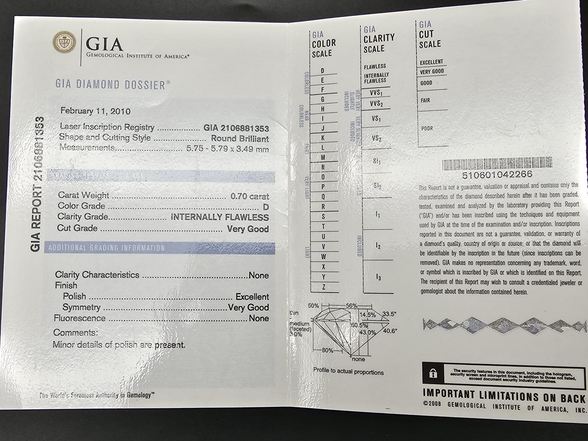 GIA CERTIFIED ROUND BRILIANT CUT DIAMOND. 0.70CT D FLAWLESS GIA CERT INCLUDED 2106881353 - Image 4 of 4