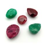 A 30.55ct of 5pcs Faceted Ruby & Emerald Gemstones, in Mixed Shapes.