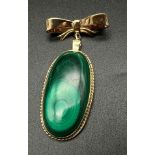 Stunningly large Russian malachite drop pendant attached to a bow brooch. 5.5cm total length. 14g