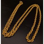 18k yellow gold rope chain 28.4g, 32 inch length.