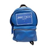 A Jimmy Choo Blue Leather Backpack. Exterior pocket. Tough textile shoulder straps. Spacious