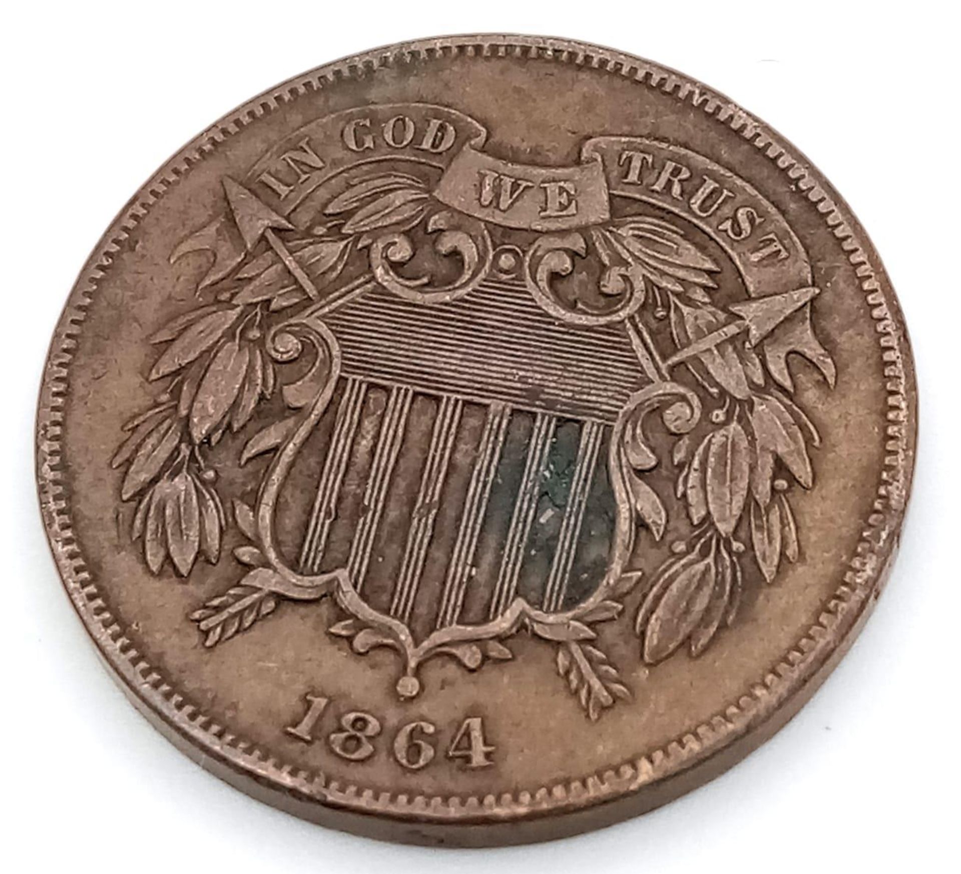 An Extremely Fine Condition (Sheldon Scale) 1864 USA 2 Cents Coin.