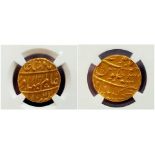 Mughal Empire. Shah Alam Bahadur gold Mohur AH 1121/3 AU graded Details (Shroff Marked Edge) NGC,