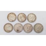 A Rare Full Set of 7 (Pre-1947) Consecutive Date Run WW2 Silver Shilling Coins 1939-1945