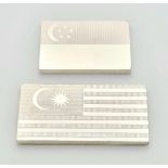 2X STERLING SILVER STAMPS WITH FLAGS OF SINGAPORE & MALAYSIA, TOTAL WEIGHT 14.8G, 30X15MM AND