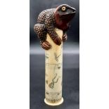 A Rare and Extraordinary Antique 19th Century Japanese Rootwood Warty Toad Scrimshaw Scroll