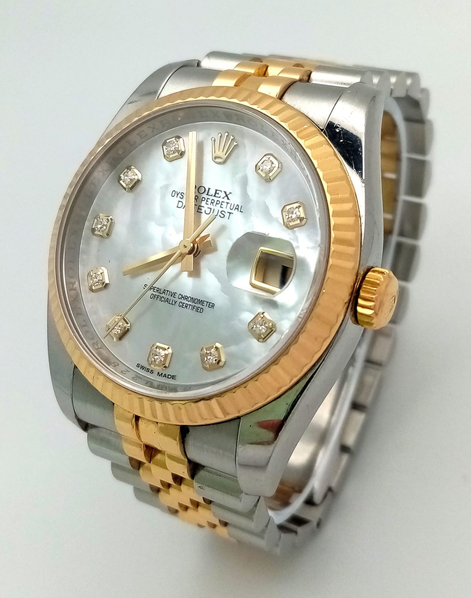 A Rolex Bi-Metal Oyster Perpetual Datejust Ladies Watch. Bi-metal strap and case - 37mm. Mother of - Image 2 of 10