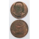 Two Rare Heavy Commemorative Bronze Russian Vintage Medallions 1895-1995. Circa 7cm Diameter 105 &