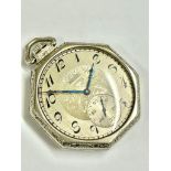 An art deco 14ct white gold Elgin pocket watch, working condition ( movement holder is metal).