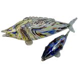 Two Murano Style Glass Fish Figures. 57cm and 32cm. Please see photos for conditions.