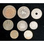 An Eclectic Mix of Eight Antique Foreign Silver and Copper Coins. Includes Persian and Cuban