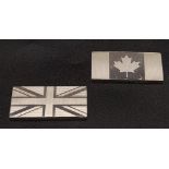 2X STERLING SILVER STAMPS WITH FLAGS OF GREAT BRITAIN & CANADA, WEIGHT 17.2G, 30X15MM