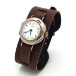 An Ultra Rare 1912 Silver Rolex Ladies Watch. Brown Double leather strap. 925 silver case -29mm with