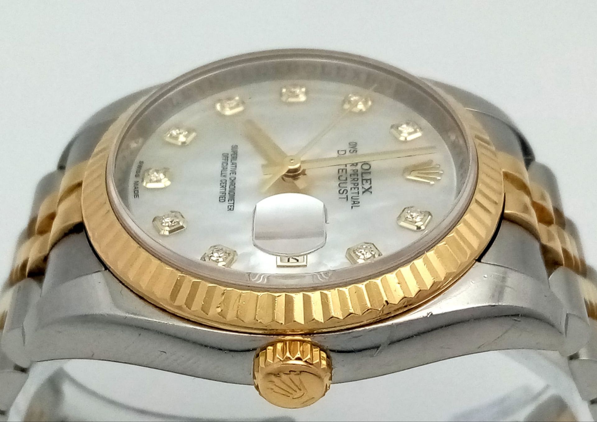 A Rolex Bi-Metal Oyster Perpetual Datejust Ladies Watch. Bi-metal strap and case - 37mm. Mother of - Image 6 of 10