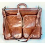 A Beautiful Hand-Made Maxwell Scott Rovello Tan Leather Suit Luggage Bag. Solid gold-tone exterior