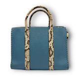 A Louis Vuitton 'Very' Blue Leather Tote Bag. Python trim and silver-tone hardware. Whipstitch