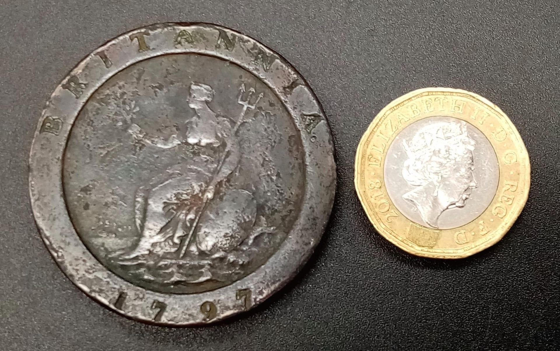 A 1797 Cartwheel Twopence King George III, see photos for condition. a/f - Image 3 of 3