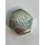 Vintage SILVER PILL BOX in octagonal form having beautifully engraved lid with perfect hinge.Full UK