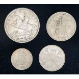 Four George V Silver Coins. 1936 half crown, 1935 crown 1933 shilling, and a 1931 florin. Please see