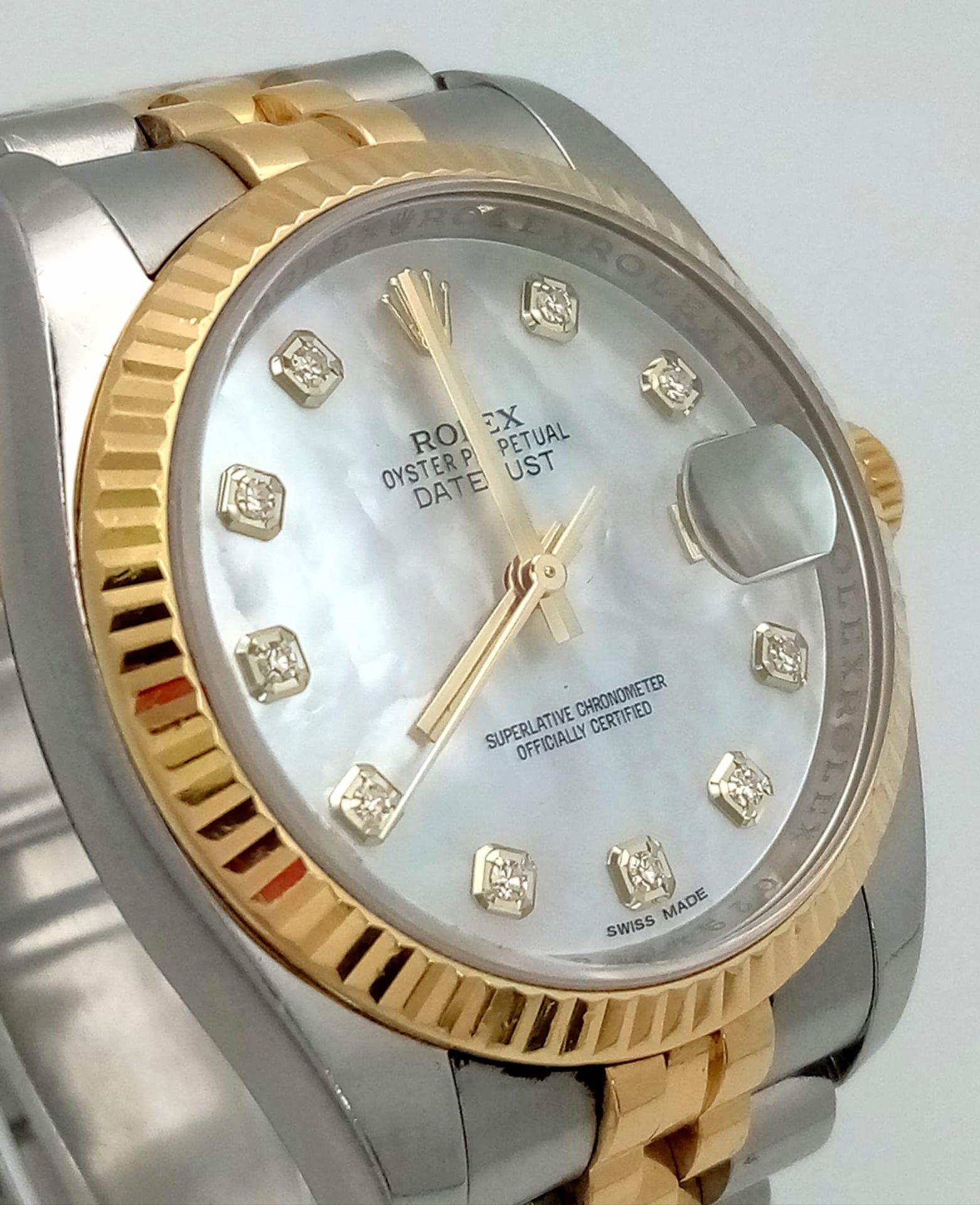 A Rolex Bi-Metal Oyster Perpetual Datejust Ladies Watch. Bi-metal strap and case - 37mm. Mother of - Image 3 of 10