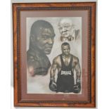 A NICELY FRAMED PRINT OF MIKE TYSON AND HIS MENTOR . 78 X 62cms