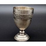 A Vintage Vietnamese Small Silver (900) Cup. Ornate band village decoration near rim. 9cm tall.