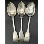 Three Antique George III Sterling Silver Large Table Spoons. 96g total weight.