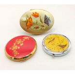 Three Vintage Compacts. Floral and wildlife decoration. All in good condition. One compact is a