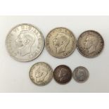 A Full Set of 1937 Silver British Coins Comprising: A Crown (Mint State), Half Crown (Very Fine),