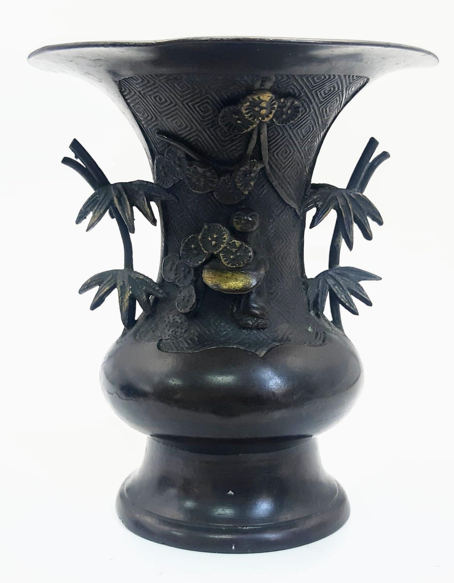 A Rare Antique 17th Century Chinese Ming Dynasty Small Bronze Altar Vase. Two ornate branch